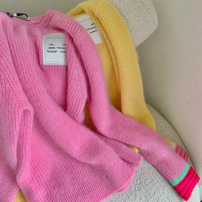 Женский пуловер с длинным рукавом, пуловер контрастных цветов с круглым вырезом в стиле пэчворк, повседневный винтажный пуловер фиолетового цвета для осени и зимы