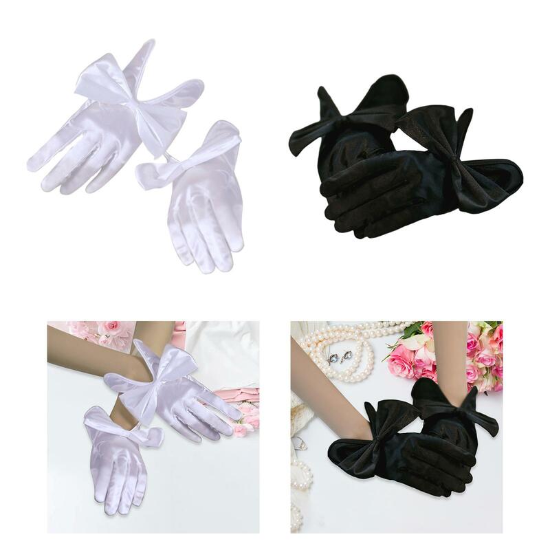 Damska rękawiczki ślubne damska krótka satynowe rękawiczki elegancka dla kostium na Halloween