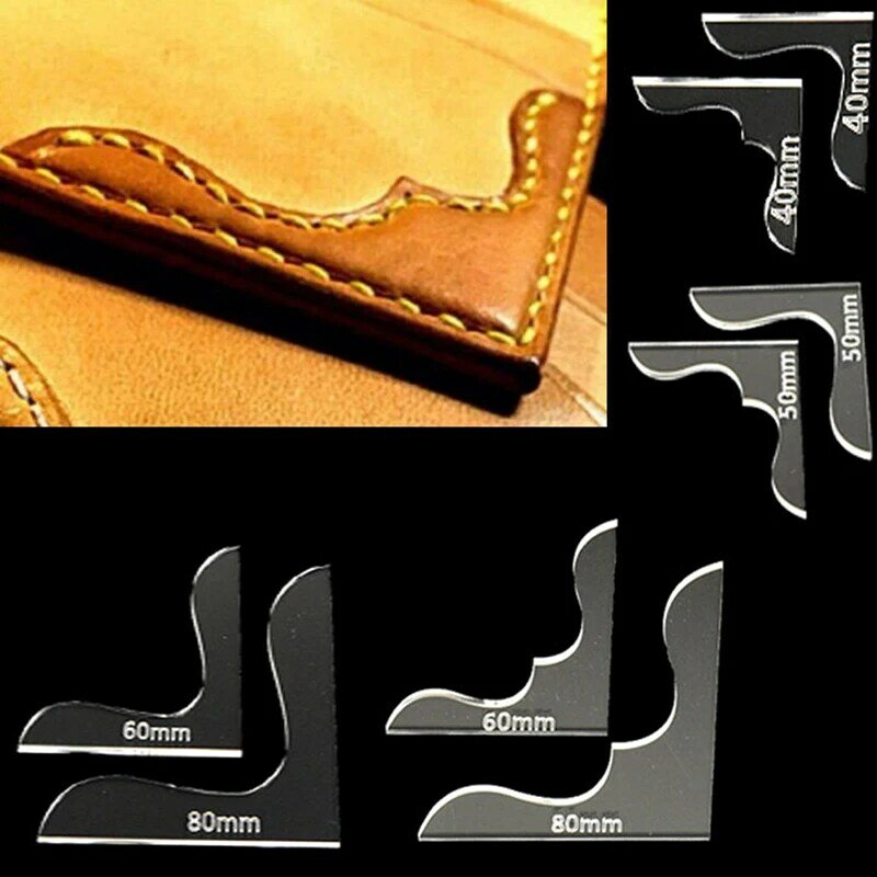 Plantilla de plantilla de patrón de decoración de esquina de billetera de bolso acrílico Artesanal de cuero, 8 piezas