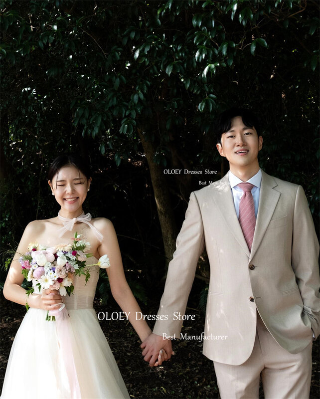 OLOEY Fairy Tulle Korea Wedding Dresses Photoshoot Strapless Floor Length Bridal Gownws Robe de mariage