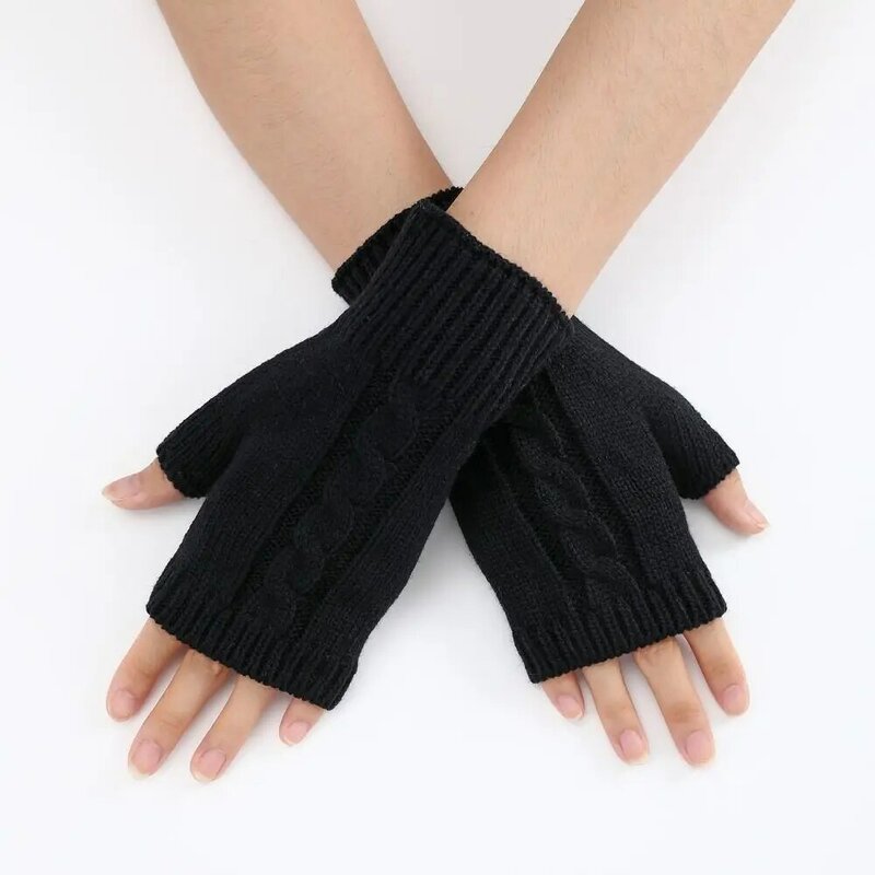 Gants demi-doigt avec motif de torsades pour femmes et filles, mitaines à la mode, chauffe-mains, fausses manches, couverture de poignet, hiver