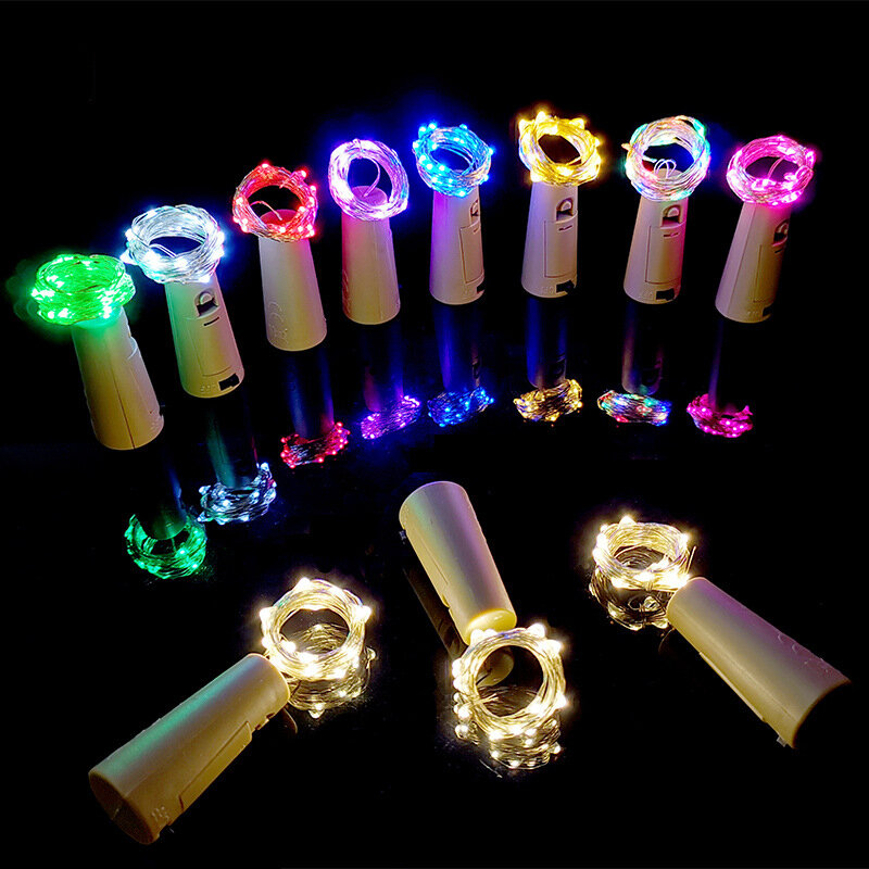 Cadena de luces LED para botella de vino, luces de hadas de alambre de cobre, bricolaje, corcho, Decoración de cumpleaños, boda y Navidad, incluye batería, 10 piezas