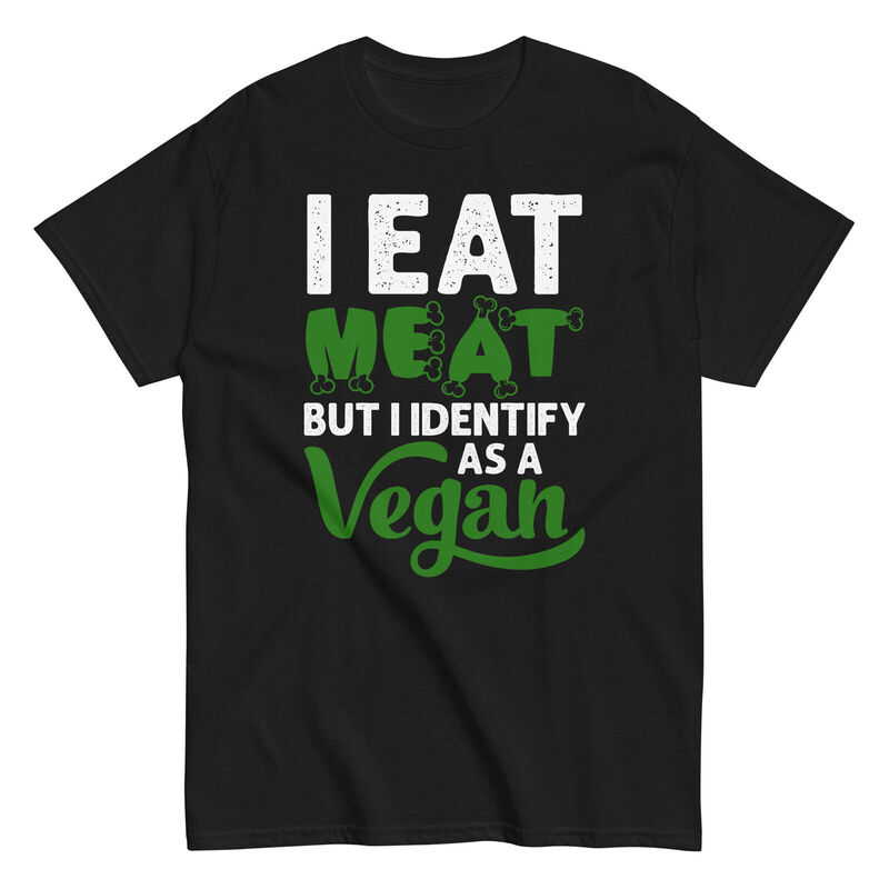 Camiseta divertida I Eat Meat But I Identify As A Vegan, regalo sarcástico