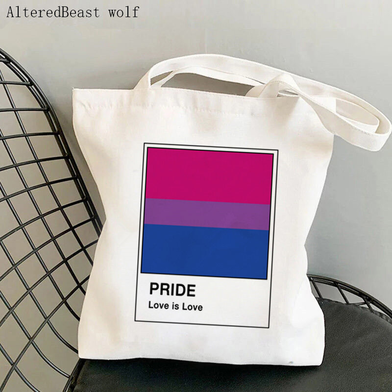 여성 구매자 가방 Asexual Pride 음악 인쇄 가방 하라주쿠 쇼핑 캔버스 구매자 가방 소녀 핸드백 토트 숄더 레이디 백