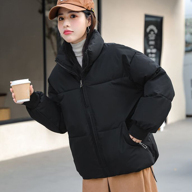 Короткие стильные женские парки, зимнее пальто, простая теплая Корейская шикарная универсальная свободная уличная одежда на молнии, классические женские пальто