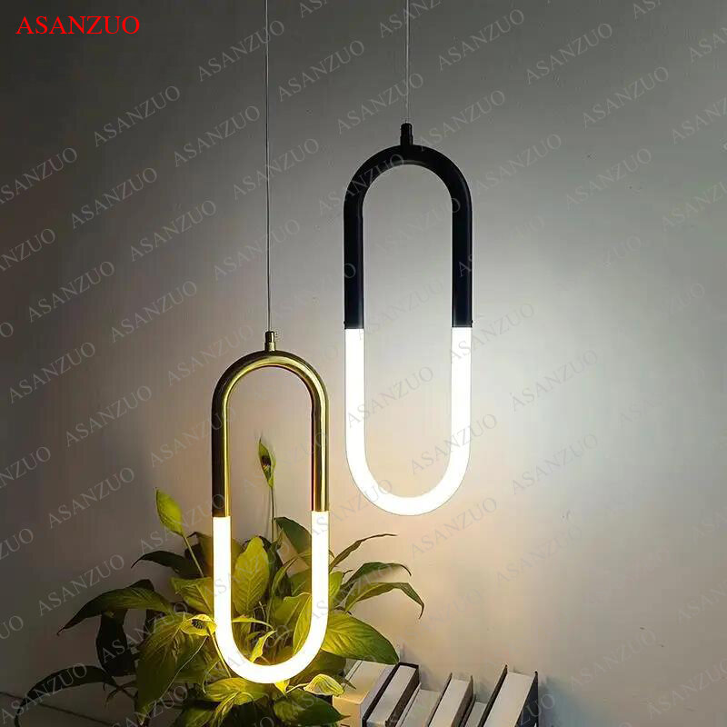 Brass Single double head Nordic bedside Long-line hanging lamp Modern creative U-shaped tube 360 degree LED pendant lights