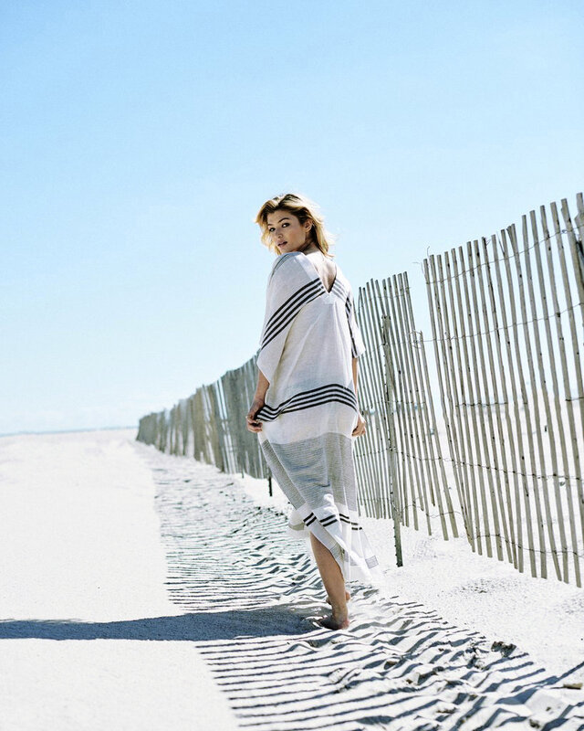 WeHello-Свободный и удобный пляжный накидка для бикини с V-образным вырезом для женщин, хлопковая полоска, праздничная юбка, длинный стиль