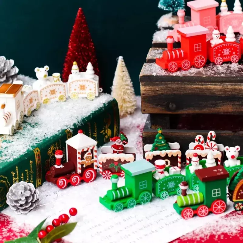 สุขสันต์วันคริสต์มาสรถไฟของเล่นประกอบด้วยมือ4ปมสำหรับบ้านซานตาคลอสของขวัญคริสต์มาสตกแต่งปีใหม่2023