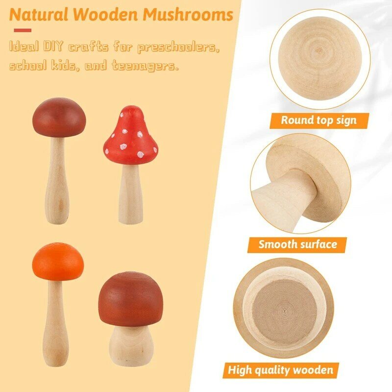 10 Pieces Big Sizes Unfinished Wooden Mushroom Unpainted Wooden Mushroom For Arts And Crafts Projects Decoration
