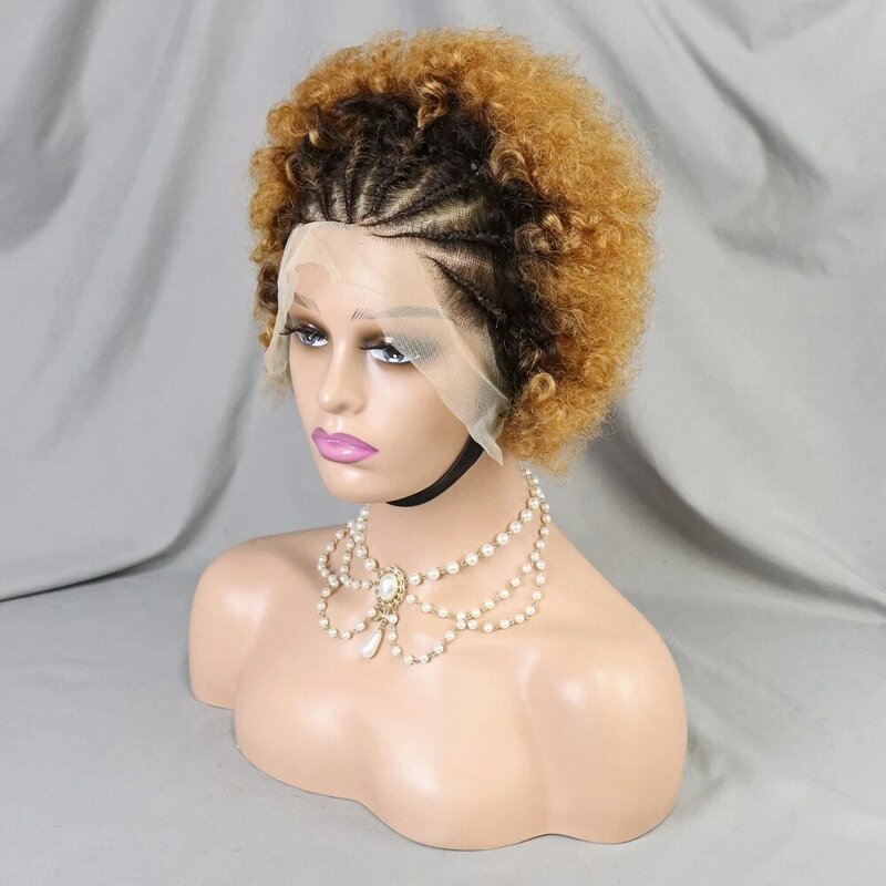 Афро вьющиеся человеческие волосы парики с косами для чернокожих женщин 6 дюймов надувной вьющийся парик 13x4 на сетке спереди 100% бразильские волосы Remy