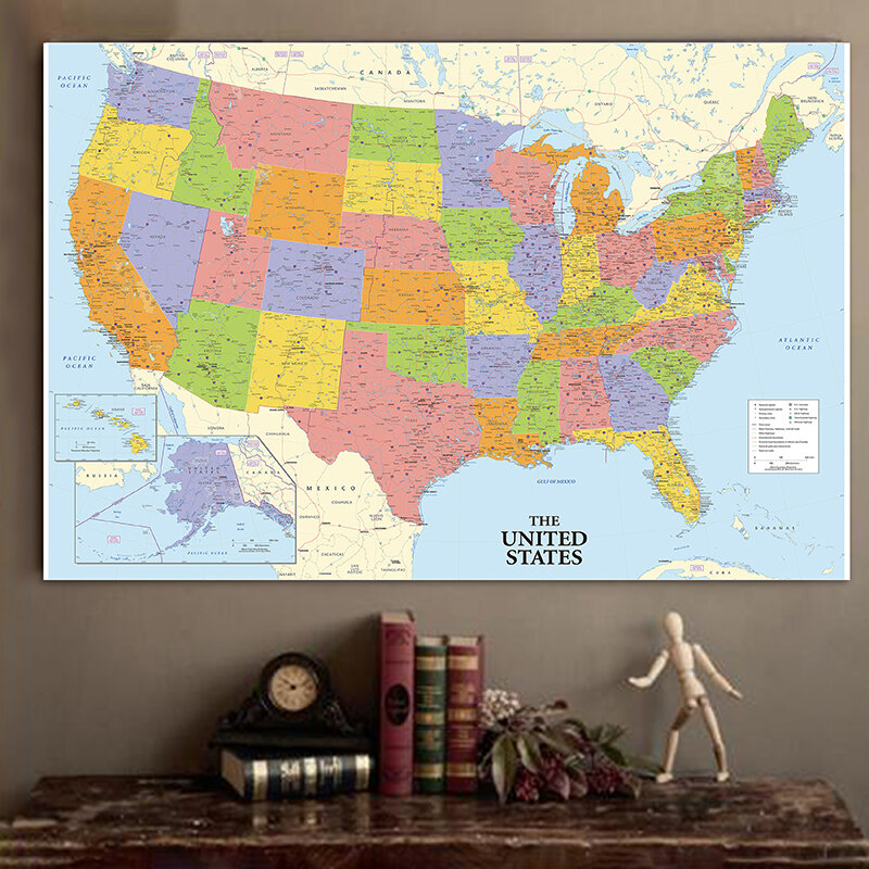 Pintura en lienzo no tejida de mapa de los Estados Unidos, póster de arte de pared impreso sin marco, suministros escolares, decoración del hogar para sala de estar, 100x70cm