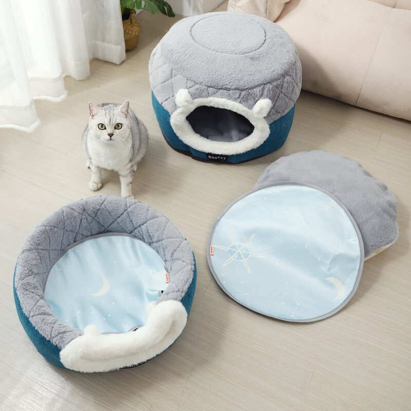 HOOPET 고양이 침대 집 부드러운 봉제 개집 강아지 쿠션 작은 개 고양이 둥지 겨울 따뜻한 잠자는 애완견 침대 애완 동물 매트 용품