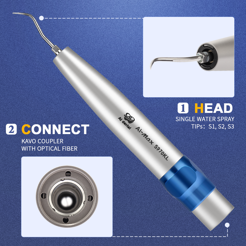 AI-S970KL Air Scaler Handpiece KV-Couplings with 3 Level Power Ring/5,800~6,200 Hz/Optics LED/Includes(S1, S2 & S3)3Tips/ Wrench