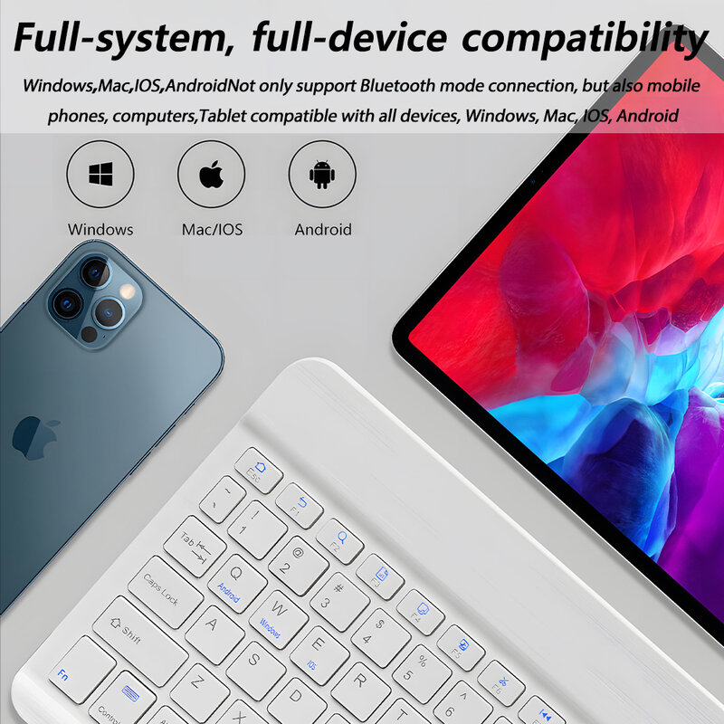 CASEPOKE-miniteclado y ratón inalámbricos para iPad, Xiaomi, Samsung, Huawei, tableta, teléfono, Bluetooth, Android, IOS, Windows