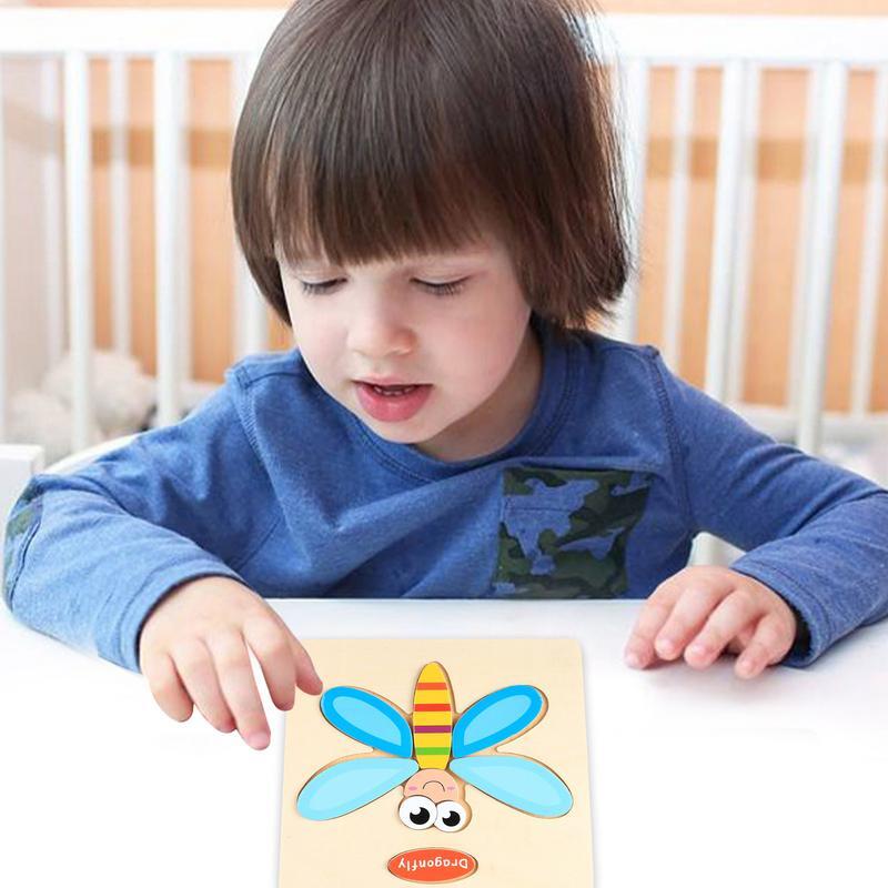Toddler Wooden Puzzles Lovely Animal Puzzle Block Set Water Based Paint Educational Puzzle Games Montessori Learning Toys For Bo