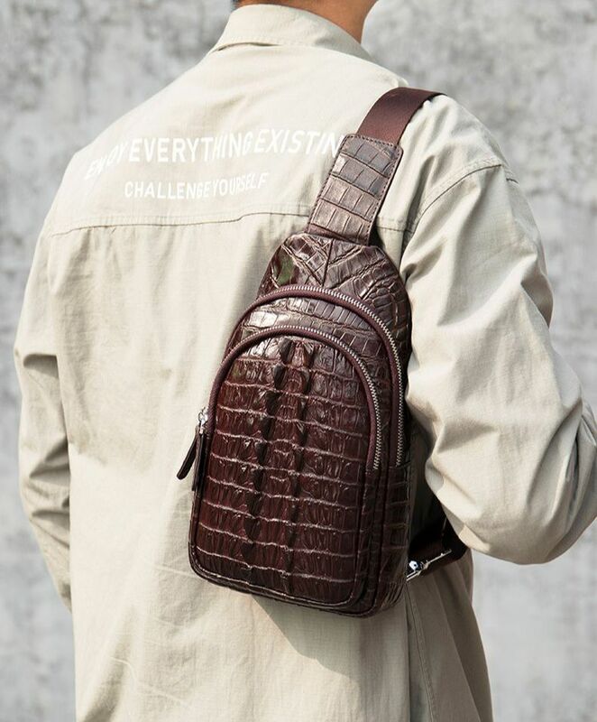 Мужская нагрудная сумка с крокодиловым узором и хвостовым плавником, многофункциональная сумка через плечо