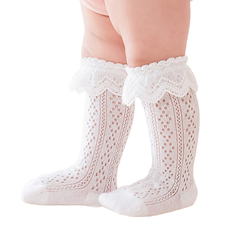Louatui-Calcetines hasta la rodilla para niña pequeña, medias de princesa con volantes de encaje de punto transpirable, Verano