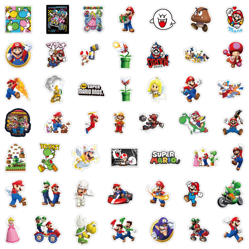 10/30/50/100szt Super Mario Bros Game Anime Naklejki Śliczne Yoshi Peach Kreskówka Naklejka Telefon Deskorolka Bagaż Naklejki Graffiti