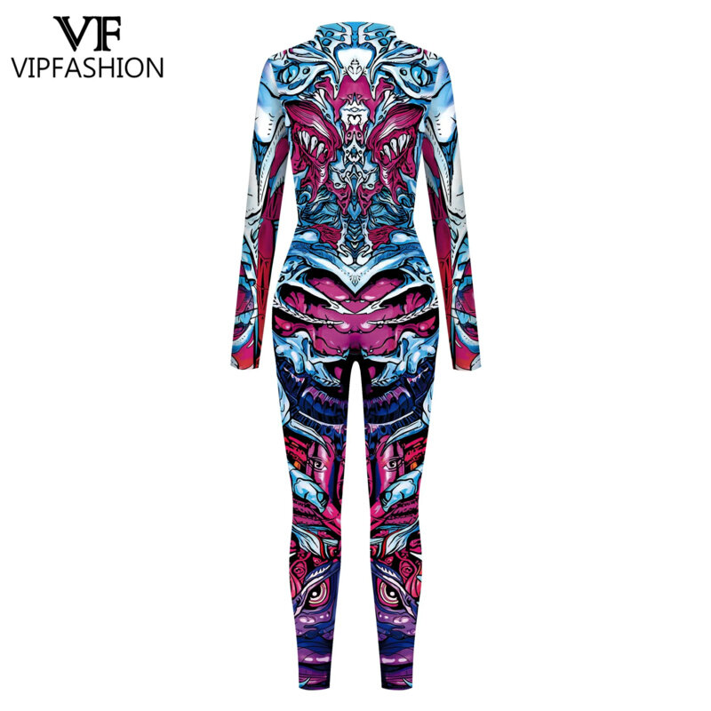 VIP FASHION Halloween Cosplay Costume Carnival Party Hooded Zentai Catsuit 3D Digital Printing Women Outfits Bodysuit