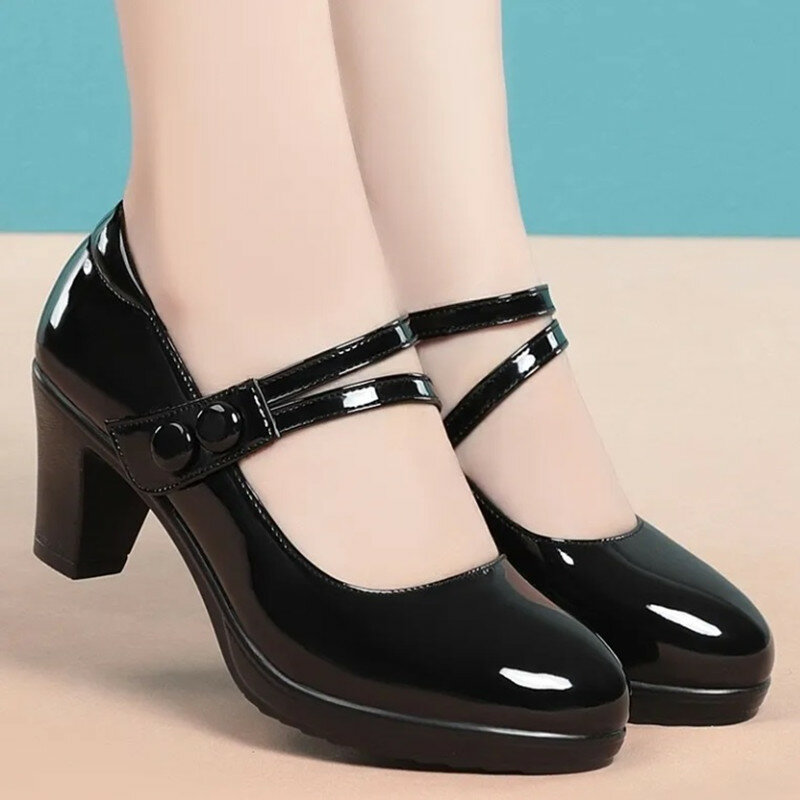 كريسفيميكس حذاء نسائي كلاسيكي خفيف الوزن بكعب مستدير من الجلد الصناعي الأسود كعب مربع حذاء للسيدات للمكتب حذاء ساباتوس Azuis C6446c