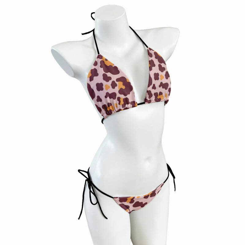 Traje de baño con estampado de leopardo para mujer, bikini de punto de dos piezas a la moda, ropa de playa con realce