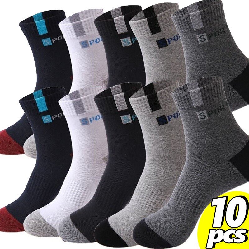 Cotton Sock for Men Sport Breathable Soft Letter Fashion Sneakers High Elastic Middle Tube Stocking Towel Sox Summer Running