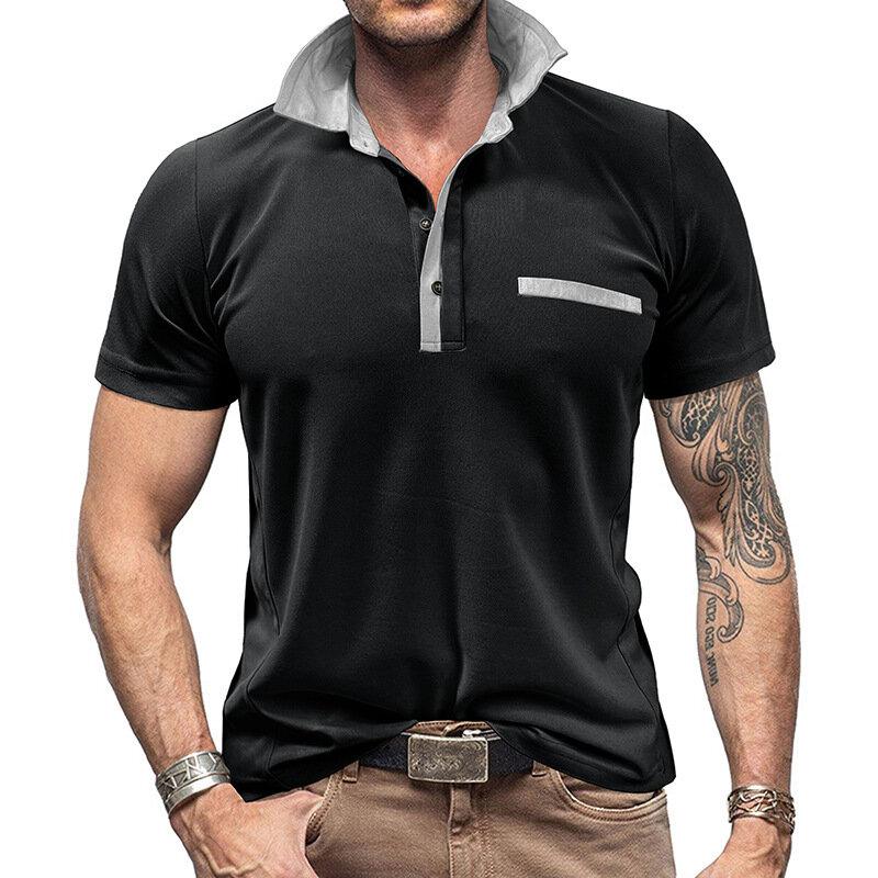 2024 Summer Men's Clothing Short Sleeve Polo Shirt Men's Lapel Color Matching Double Door Tube Top Wholesale GD-YJ