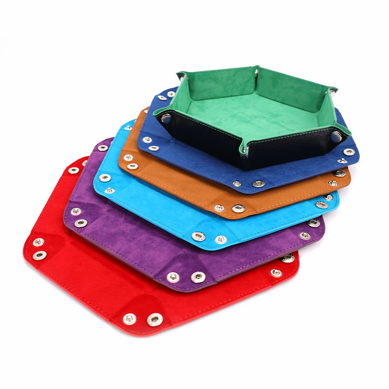 Foldable Dice Tray Box PU Leather Folding Hexagon Coin Square Tray Dice Game
