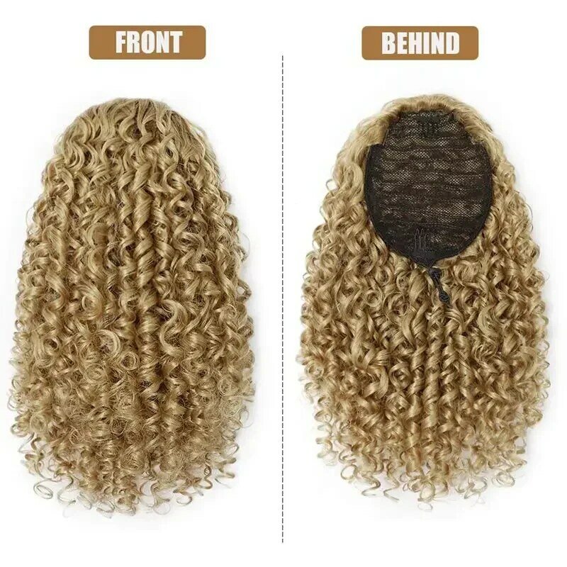 14'' Kinky Curly Ponytail Hair for Women Short Fluffy Curly Drawstring Ponytail Natural Synthetic Afro Curly Fake Tail Hairpiece