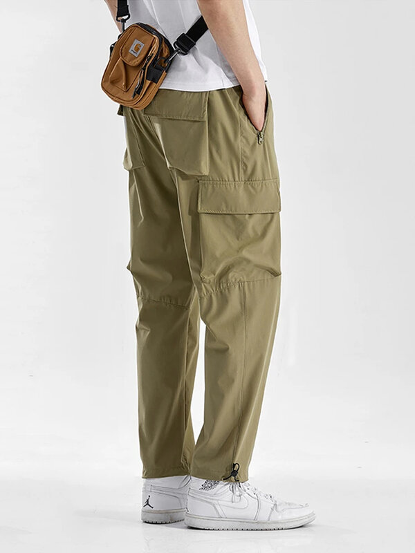 Pantalones Cargo de secado rápido para hombre, pantalón de chándal holgado con múltiples bolsillos, informal, largo y recto, 8XL talla grande, Verano