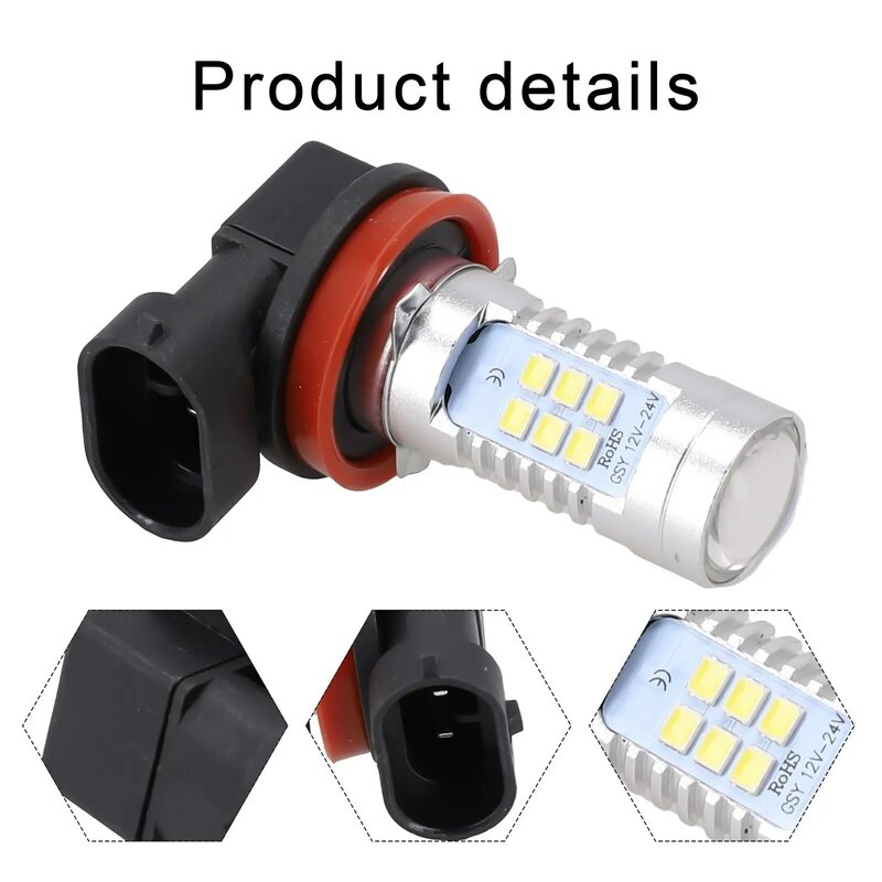 자동차 외부 LED 안개등 교체 전구, 범용 H8 H11 LED 안개등, 흰색 고출력, 2000lm, 6000k, 2 세트, 신제품