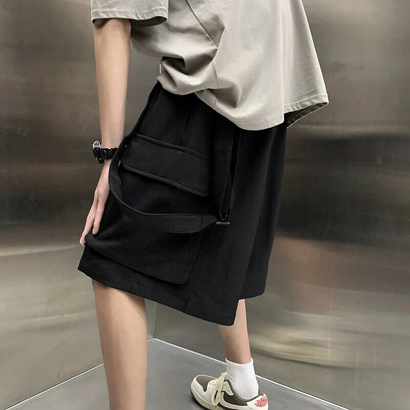 Pantaloncini Cargo uomo Casual allentato Streetwear nastri estivi tasca grande quotidiano stile giapponese adolescenti tutto-fiammifero moda solido morbido
