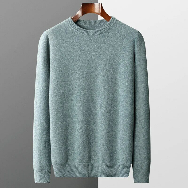 Suéter de Cachemira de lana merina para hombre, Jersey grueso de cuello redondo de punto de color sólido, abrigo suelto de moda, otoño e invierno, 100%