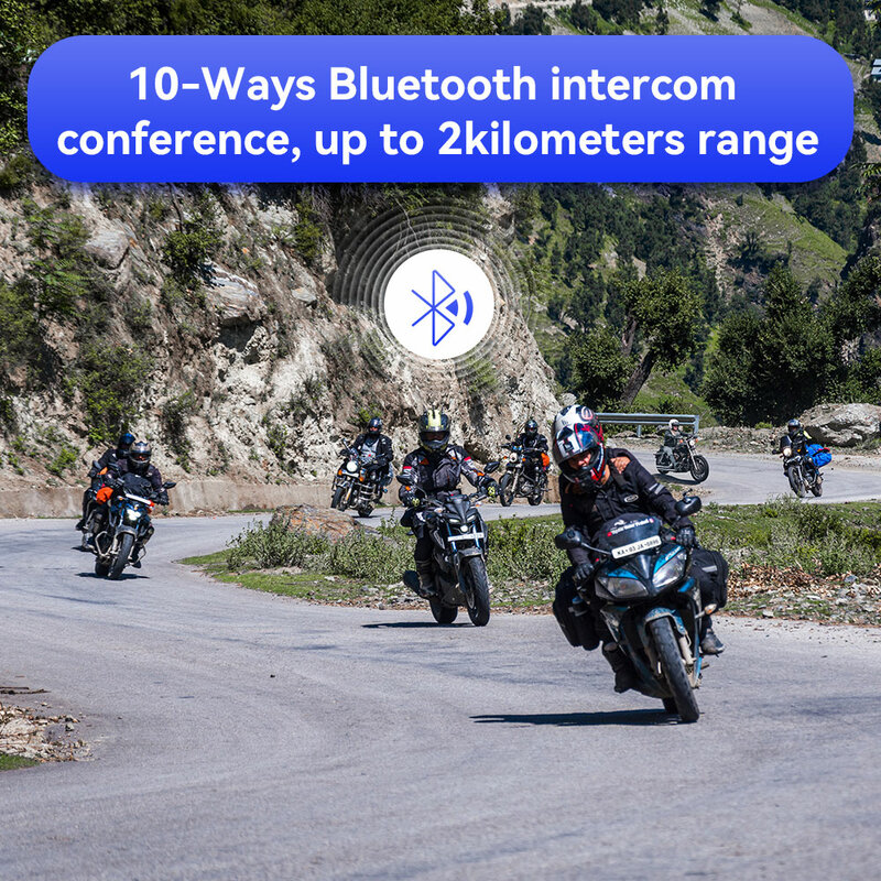 Lexin GTX Motorrad Intercom Bluetooth für Helm Headset, Unterstützung Intercom & Musik hören, auf einmal 10 Fahrer 2000m