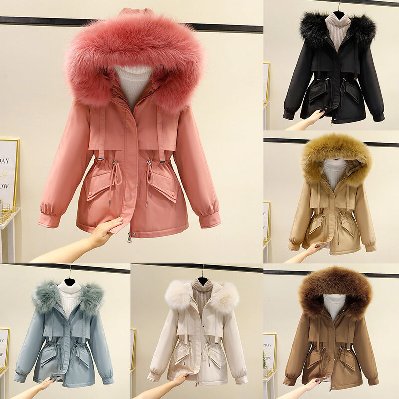 Casaco confortável de lã casual com capuz feminino, jaqueta acolchoada, manga comprida, roupa casual, moda confortável, inverno