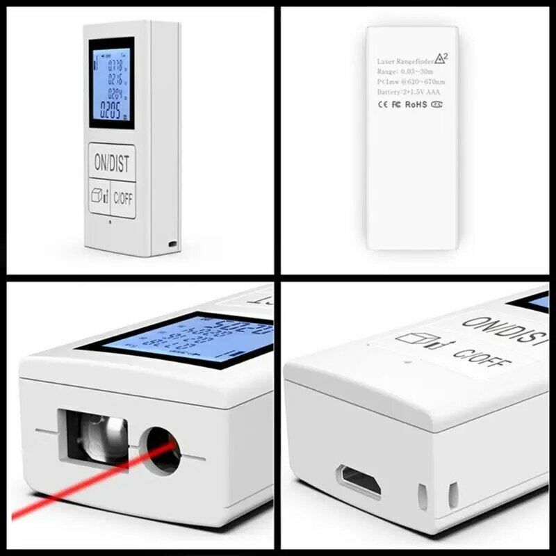 Mini distancemètre laser numérique Rechargeable 98 Ft/30M, outil de mesure à usage domestique 0.03-30m télémètre