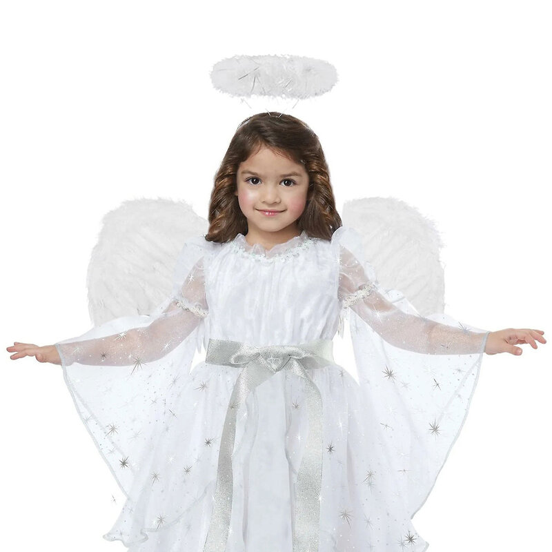 Kostum Cosplay Putri Sayap Peri Malaikat Wanita Anak Perempuan Penampilan Panggung Bulu Putih Fotografi Sayap Topeng Karnaval