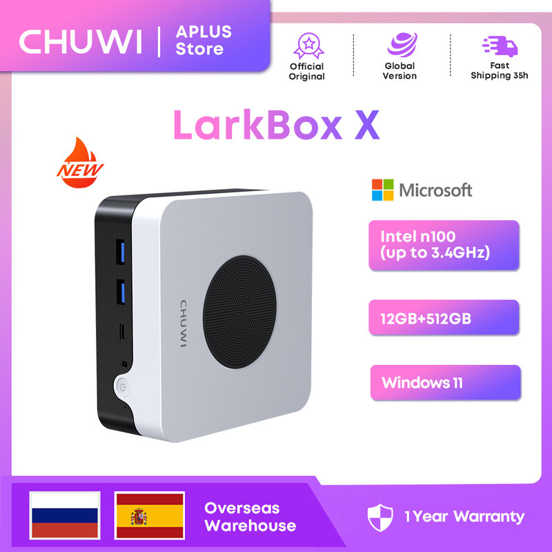 CHUWI-Mini PC LarkBox X, Intel N100 Gamer, 12 Go de RAM, 512 Go SSD, Ordinateur de bureau de jeu, WiFi, 6 HDMI, Windows 11, MINIPC, Version globale