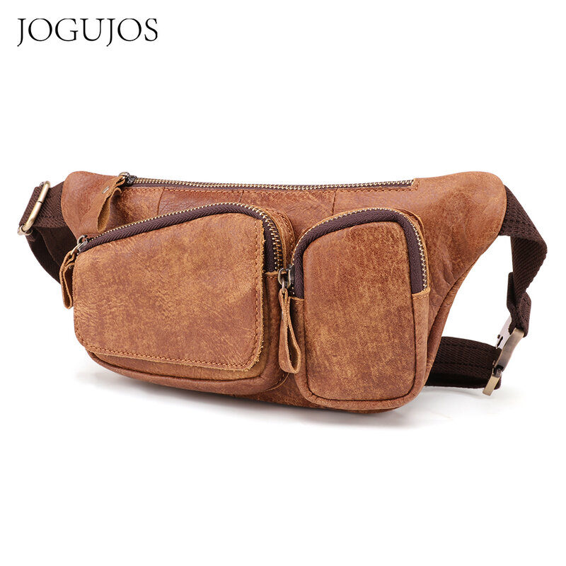 Мужские поясные сумки JOGUJOS из натуральной кожи, нагрудная модная сумка-слинг на ремне, мессенджер, повседневная Сумочка для мужчин