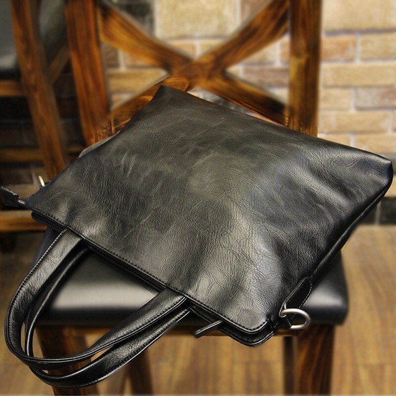 Business Black Men's Briefcase PU Leather Handbag For Documents Luxury Shoulder Messenger Bag Horizontal Man Laptop