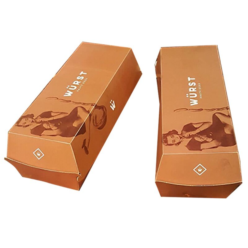 Kunden spezifische Produkte ntfernung individuell bedruckte Hot Dog Box Fast-Food-Behälter Paket zum Mitnehmen Kraft papier boxen für Snack Burger sa