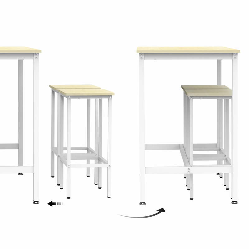 Juego de mesa de Bar y 2 sillas, Set de comedor de 3 piezas con 2 taburetes, color blanco