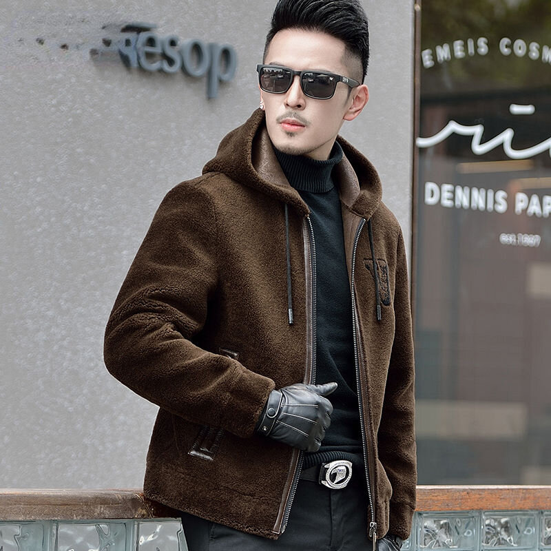 2022 nova pele de inverno wear homens ovelhas corte roupas casaco de pele real homem natural pele cordeiro masculino jaqueta b383