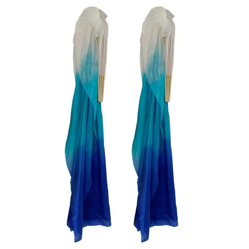 1 Pair 150cm Length Women Dyed Silk Belly Dancing Fan Gradient Color Dancer Practice Long Imitation Dance Props Silk Fans Belly