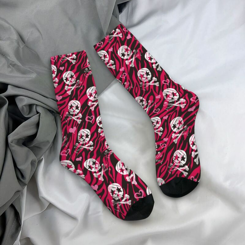 Herbst Winter verrücktes Design Frauen Männer Grunge Zebra Stern Schädel Druck Socken Schweiß absorbierende Fußball Socken
