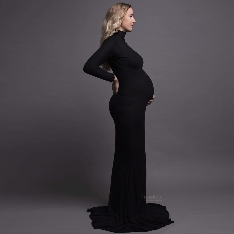 Maternity Photography Gown Sexy Fashionable Black Stretch Cotton Floor Length Dress Baby Showers Pregnancyphoto Shoot Costume