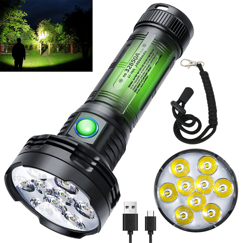 F99 Powerful LED Flashlight Built in 32850 Battery Rechargeable Tactical Torch 5100LM Long Range Outdoor Camping Fishing Lantern