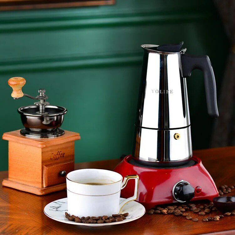 Máquina de café expresso do fogão do aço inoxidável, Moka Pot, 2, 4, 6, 9 Cup