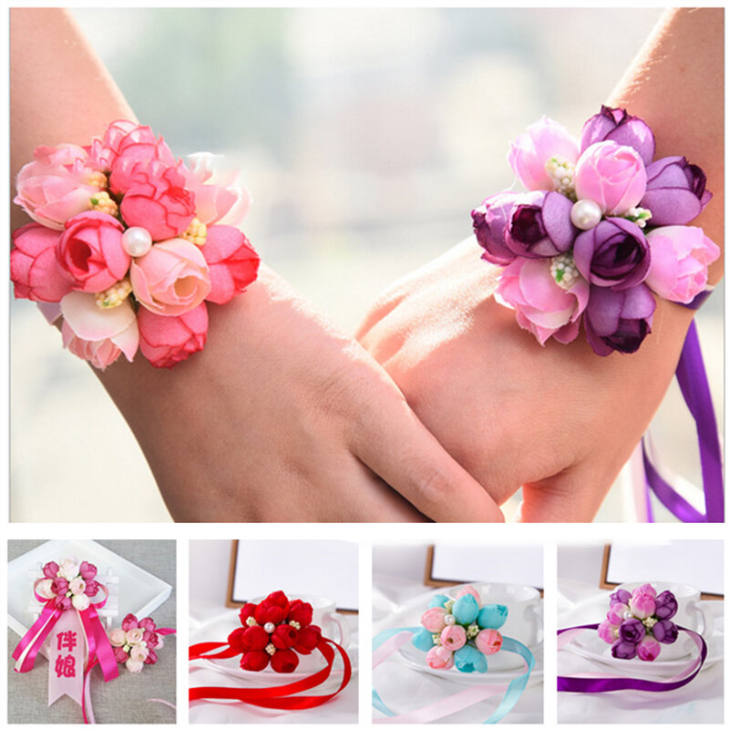 Wrist Corsage Bridesmaid Sisters Hand Rose Flowers Artificial Bride For Wedding Dancing Party Decor Bridal Prom Accessories