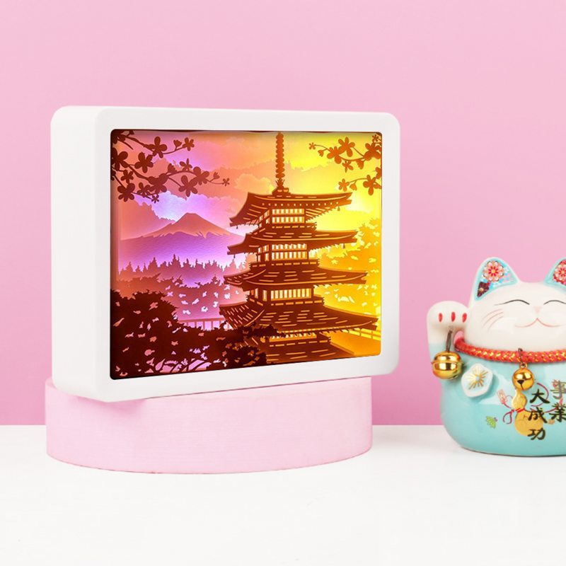 Caja de luz japonesa de Anime Pagoda, lámpara de tallado láser de papel 3D, luz nocturna Led, lámpara de noche Usb para decoración de habitación de niños, regalo